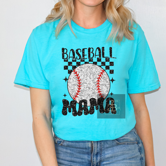 Baseball mom-checkered