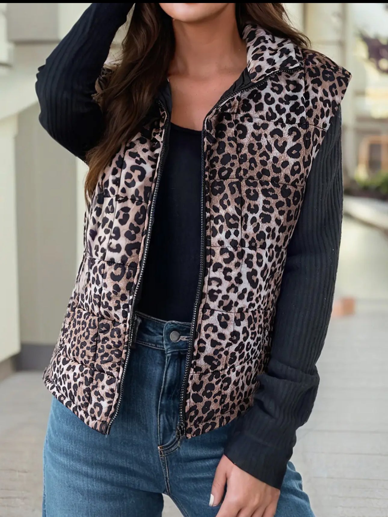 Western quilted leopard vest