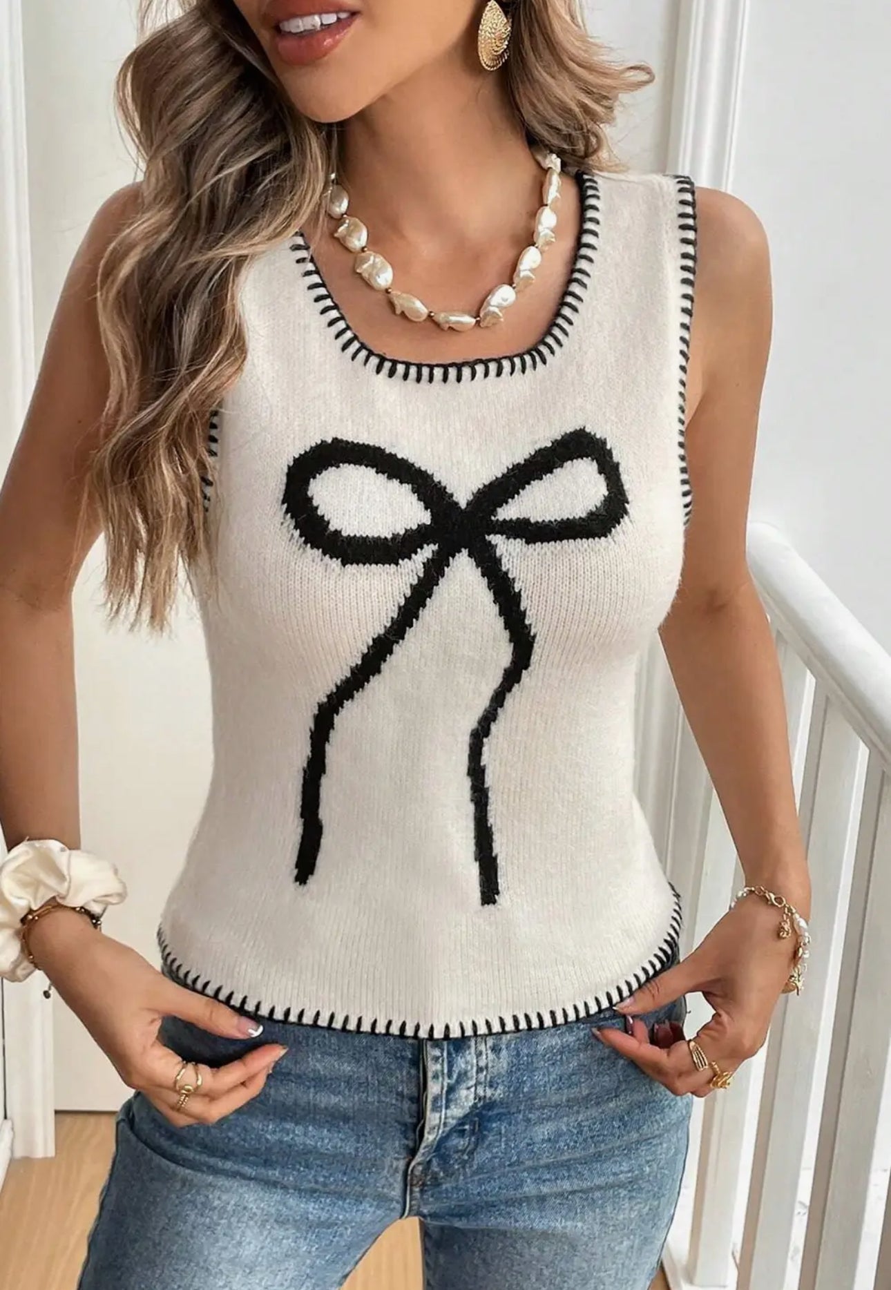 Bow sheath wool woven vest